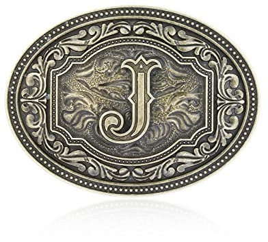 Btilasif Western Gürtelschnalle Initiale Buchstaben ABCDEFG bis Z -Cowboy Rodeo große Gürtelschnallen für Männer Frauen, J, Large