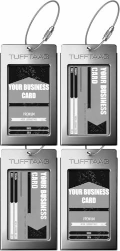 TUFFTAAG Lot de 4 étiquettes de bagage pour cartes de visite et d'identification de voyage durables Gris acier