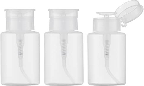 5.3oz Nail Polish Remover Bottle, Push Down Pump Alcohol Dispenser, Empty Makeup Acetone Containers (3PCS, Clear)