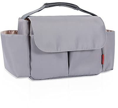 SONARIN Wasserdichter Kinderwagentasche Organizer,Große Kapazität Buggy Organizer Tasche Universal Multifunktional Kinderwagen Organizer Aufbewahrungstasche mit Getränkehalter(Grau)