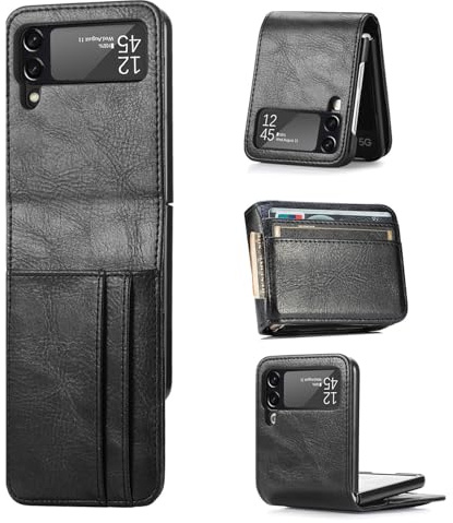 Handyhülle Kompatibel mit Samsung Galaxy Z Flip 4 | Klapphülle Schutzhülle mit Kartenfächer Kompatibel für Galaxy Z Flip 4 | Schwarz