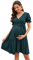KOJOOIN Robe De Maternité pour Femme Robe d'allaitement À Col en V Robe De Maternité Élégante À Manches Bouffantes avec Volant Vert Armée (Manches Courtes) L