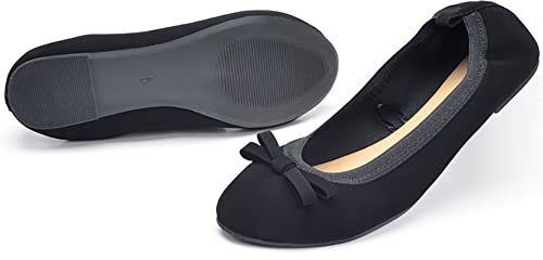Dernolsea Ballet Flats for Women, Slip On Foldable Ballet Pumps Bow Tie Flat Dolly Ballerina Shoes Black Size 6