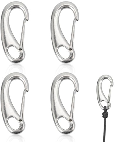 4PCS Snap Rope Hook, 70mm/2.8in 661lbs Stainless Steel Spring Snap Hook Clip Heavy Duty Portable Marine Grade Carabiner Clip for Outdoor Travel Camping Fishing