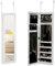 HOMASIS Schmuckschrank mit Ganzkörperspiegel, Wandspiegel, Schmuckregal mit automatischem LED Lichtern, Schmuckkästchen mit Spiegel zum Aufhängen an der Tür, Weiß