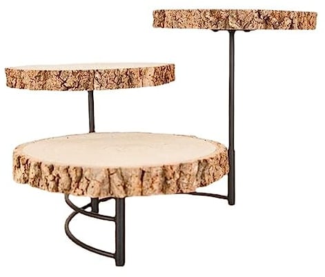 Alzata per torte in legno, vassoio da portata a 3 ripiani, riutilizzabile, decorazione per snack e dessert, Q2 x 2 cm, per torte nuziali, frutta, vaso di fiori