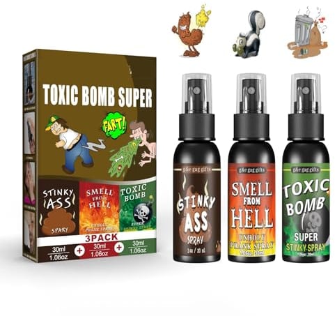 Broma Spray con Olor,Apestoso Spray,Juguete de Broma de Olor,Spray Juguete Broma de Olor,Spray de Broma,Líquido Broma Pedo,30ML Spray de Pedo,Juguete de Broma de Olor para Halloween ( 3 Piezas )