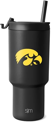Simple Modern Collegiate Iowa Hawkeyes Offiziell lizenzierte Tasse mit Klappdeckel und Strohhalmen | Isolierter Edelstahlbecher | Geschenke für Männer und Frauen | Kollektion