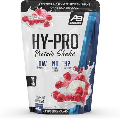 ALL STARS Hy-Pro Whey Protein Pulver ohne Zucker 400g Himbeer-Quark - Cremiger Shake mit 30,6g Eiweiß pro Portion, 4 hochwertige Proteinkomponenten