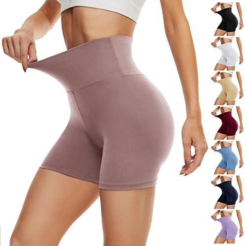 DDOBB Radlerhose Damen Kurze Shorts Sporthose Leggings Blickdicht High Waist Elastisch Unterhosen Fitness Hotpants Sommer Boxershorts(Rosa,L-XL)