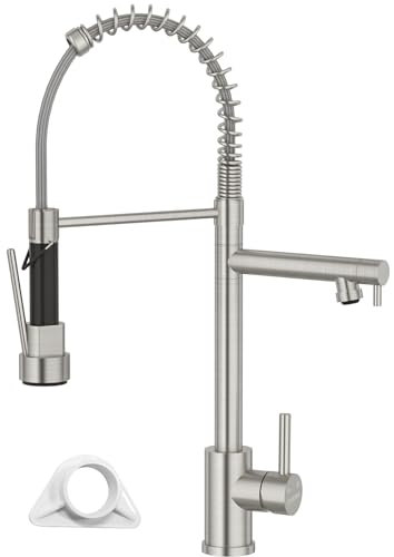 DAYONE 360° Swivel Pull Down Kitchen Sink Tap with Two Spouts, SUS304 Stainless Steel Commercial Kitchen Faucet, Brushed