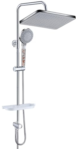 GAOZHI Colonne de douche sans mitigeur, kit complet de douche hydromassage à effet pluie, avec compartiment de rangement, pommeau de douche de 30 x 20 cm et douchette 5 fonctions, barre de douche