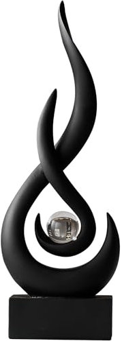 AWNR Abstrakte Schwarze Skulptur: Flammenskulptur mit Glaskugel, abstrakte Kunstfigur aus Kunstharz, einzigartiges Herzstück für die Moderne Wohnkultur