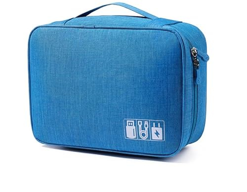 BSLVWG Travel Electronics Accessories Organiser Case,Portable Pouch Gadget Bag for 10.5'' iPad Pro,iPad air,Power Adapter Chargers,Cables,Power Bank, Mouse,Headphone,Kindle,USB Flash Drive (Blue)
