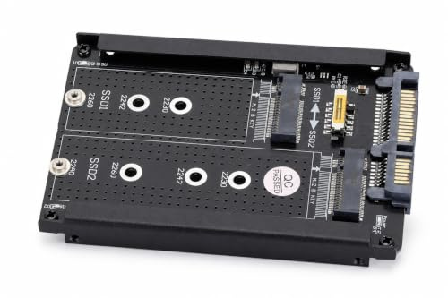 Elprico M.2 SSD auf 2,5 Zoll SATA Adapterkarte, Dual NGFF B M Key M.2 SSD Karte, 2,5 Zoll SATA Combo HDD Festplattengehäuse für 2230 2242 2260