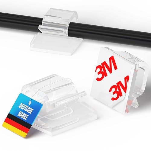 MEISTERWERK Kabelhalter Selbstklebend [STARKER 3M KLEBER] – 60 Stück I (Transparent) - Kabelclips für Kabelmanagement - Outdoor Kabel Clips mit Klebebändern – Kabelklemmen