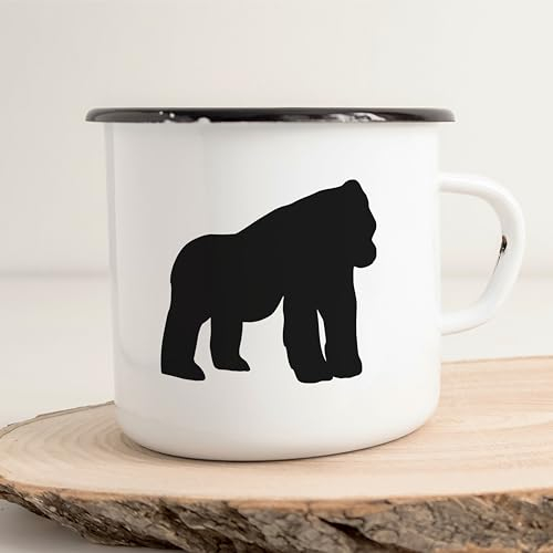 Huuraa Emaille Tasse Gorilla Silhouette Geschenk 300ml Vintage Gorilla Geschenkidee