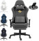 Dowinx Gaming Stuhl, Bürostuhl mit Seidig Glatte Große Räder, Massage Gaming Chair mit Luxuriöser Wildleder-Stoff, 90-165°, Schreibtischstuhl, 150 KG, Grau
