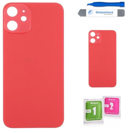Globalstock Vitre arrière de Cache Batterie pour iphone 12 Mini Remplacement - Coque Cache Batterie Compatible Rouge + adhésif et Kit Outils