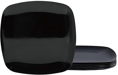 TP Platos cuadrados de melamina de 10.5 pulgadas, juego de 6 platos irrompibles para servir en interiores y exteriores, servicio de cena irrompible para 6 personas, color negro