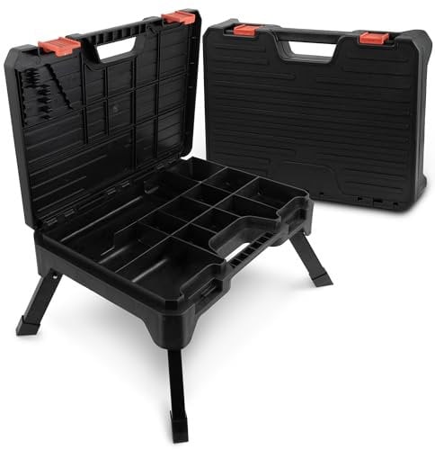 siwitec Multi-Funktions-Klapptritt mit Aufbewahrungsbox bis zu 150 kg belastbar, 2 in 1 tragbarer Klapphocker inkl. leerer Werkzeugkoffer, Klapptritt faltbar, Tritthocker klappbar, Klapphocker faltbar