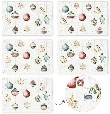 PremiumLine Adventskalenderkarte | 5 Stück inkl. Briefumschlag | Adventskalenderkarten mit 24 Türchen | umweltfreundlicher Naturkarton | 11,5 x 17cm | Skorpion Weihnachtskarten