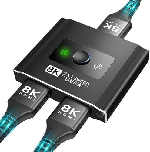 HDMI 2.1 Switch, 8K HDMI Splitter 4k 120hz UHD High Speed 48Gbps HDMI Switcher Bidirektionaler 2 In 1 Out oder 1 In 2 Out, HDMI Verteiler Unterstützt HDCP 2.2 3D HDR für Fire TV Stick UHD TV PS5 Xbox