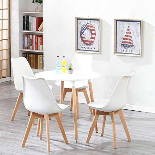 DEYARNA HOME Esstisch mit 4 Stühle Set, Esszimmertisch und 4 Skandinavischen Esszimmerstühle für Esszimmer, Küche, Wohnzimmer, Büro (Weiß) Tischgröße: 80 * 80 * 75cm