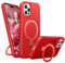 BENTIACC Liquid Silicone Case for iPhone 15 Pro, Magnetic Rugged Stand Ring, 4-Layer Shockproof Protective Case with Soft Microfibre Lining, Scratch Resistant (Red)