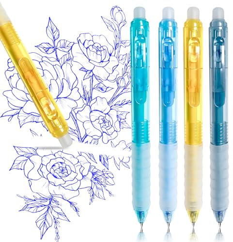 Xiaocanglan Radierbarer Kugelschreiber Tintenroller Radierbar, 4 Stück Blau Erasable Pen Kugelschreiber Radierbar, 0.5MM Radierbarer Tintenroller Studenten Geschenk Schule Bürobedarf Schulsachen
