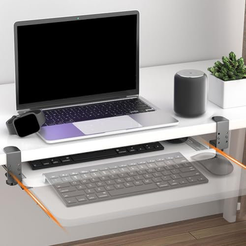IUBGFTO Height Adjustable Keyboard Tray, C-Clamp Mount System, Metal Slide Rail Keyboard Tray & Mouse Tray, Ergonomic Pull Out Computer Drawer for Typing/Black/One Size (White One Size)