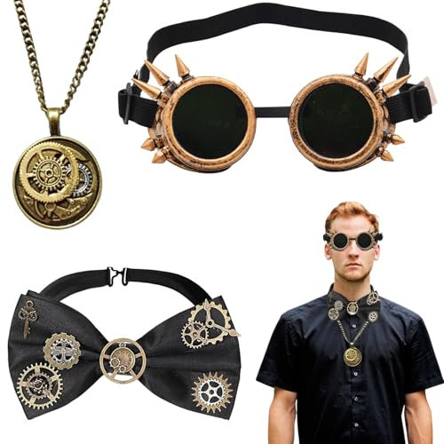 Joycabin Steampunk Kostüm mit Brille, Taschenuhr, Fliege, Vintage Gears Kostümzubehör für Cosplay, Karneval, Halloween, Fasching, Mottoparty