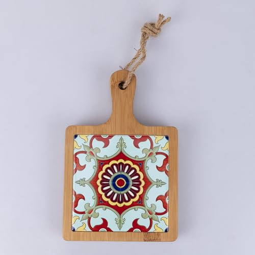 Villa d'Este Home Tivoli Set 6 Tagliere in legno di bambù e ceramica, 19,6x12,9cm, Tradizione