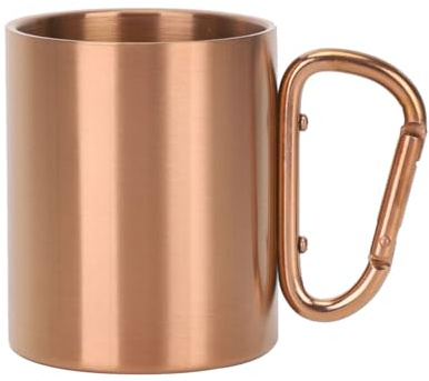 Namvo Stainless Steel Mug With Carabiner Stainless Steel Double-Layer Water Cup Cup With Carabiner Outdoor Camping Cup 300 Ml (Bronze)