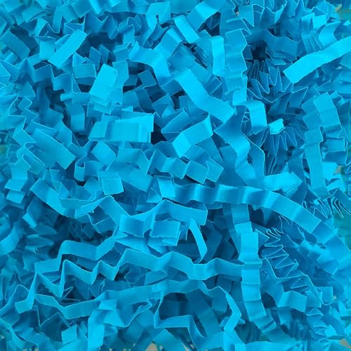 LKQBBSZ Knisterschnitt-Papierschnipselfüller, recycelbar, Geschenkpapier, Konfetti-Bast, Gras, zerkleinertes Papier für Osterkörbe, Füllstoff, kreative Eierdekoration (50 g (blau)