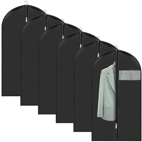 6 Pezzi Copriabiti Antipolvere 60 X 100 cm, Copri Abiti Custodie Abiti con Finestra Trasparente, Porta Abiti Antipolvere per Abiti con Cerniera, per Smoking Custodia Abiti Giacche Gonne e Camicie