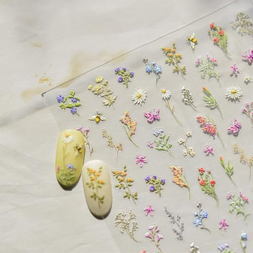 Nagelsticker Blumen Nail Art Sticker 5D Selbstklebend Nagelaufkleber Frühling Sommer Blumen Dekoration Nageldesign Zubehör (1Blatt)