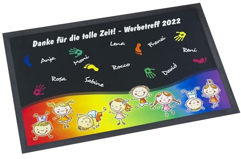 Unikatolo Fußmatte Kita Abschiedsgeschenk Motiv mit Namen und Text personalisiert- Erzieherin, Lehrer, Kindergarten, Schulanfang, Geschenk, Teppich, Deko, Schmutzfangmatte (105 x 70 cm) Hände