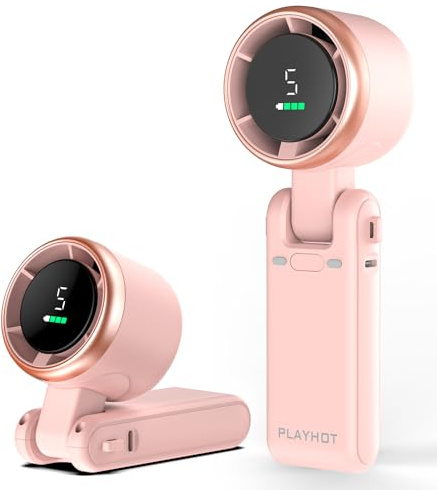 PlayHot Portable Handheld Turbo Fan, 5-Speed Personal Fans, 5000mAh Rechargeable Fans Up to 20 Hours, Weight only 0.6lb Small Fan, Hand/Neck/Desk Fan 3 IN 1, Beach Vacation Essentials(Pink)