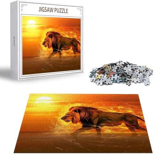 Puzzle 1000 Teile Löwe Puzzle Erwachsene, Holzpuzzle Erwachsene Puzzelmatten, Mehrfarbig Holzpuzzle, Klassische Puzzles Sonnenuntergang Wooden Jigsaw, Geschicklichkeitsspiel für Ganze Familie S-412