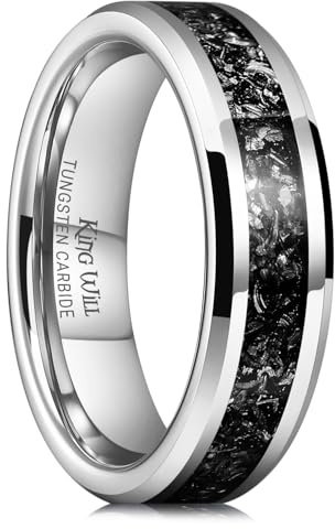 King Will Ehering aus Wolframkarbid für Männer – 8 mm schwarzer, hochglanzpolierter Ehering mit blau-grünem Sand-Inlay für den Alltag, bequemer Sitz für Herren, Größe 54–70 (17–22)