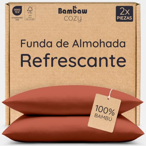 Bambaw Kissenbezug Bambus 80x80 cm, 2-er Pack, nachhaltige 100% Bambus Bettwäsche, haarschonender und kühlender Kopfkissenbezug, Oeko-Tex zertifizierte Bettwäsche (Terracotta)