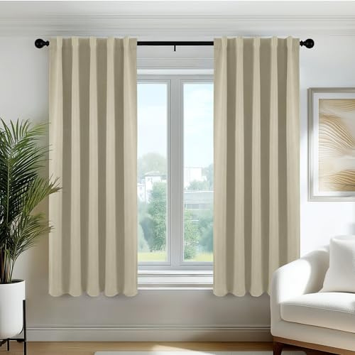 Deconovo Verdunkelungsvorhänge Blickdichte Gardinen mit Kräuselband Schlaufen Vorhang 3-in-1 Thermo Vorhänge gegen Hitze Curtains für Wohnzimmer Schlafzimmer, H120 x B70 cm, Hellbeige, 2er Set