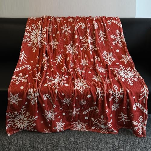 GLOBLELAND Christmas Snowflakes Throw Blanket 59x51 Red and White