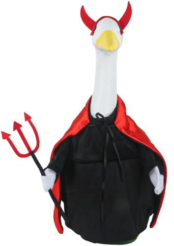 Luhiew 4 Pcs Goose Red Devil Outfits for 23 Cement Lawn Goose Statue Clothes,Devil Halloween Costume for Garden Lawn Goose Statue
