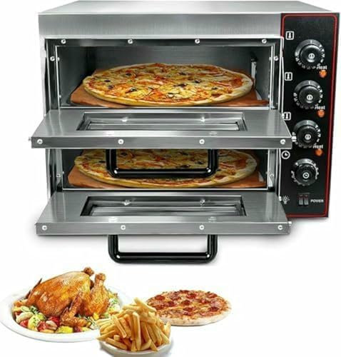 Commercial Electric Pizza Oven, 16-Inch Double Floor Toaster Grill, 40L Capacity, Stainless Steel for Restaurant and Home Use - Ideal for Pizza, Bread, Cakes, Barbecue, and Kebab