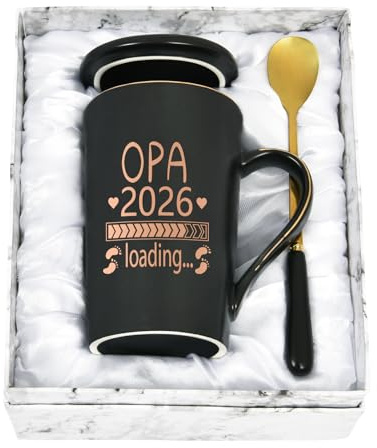 Diztoud Opa Tasse 2026 Loading, Du Wirst Opa Kaffeetasse, Geschenk für Werdende Großeltern zu Weihnachten, Schwangerschaft Verkünden, 400ML Keramik Marmorbecher mit Deckel, Löffel und Geschenkbox