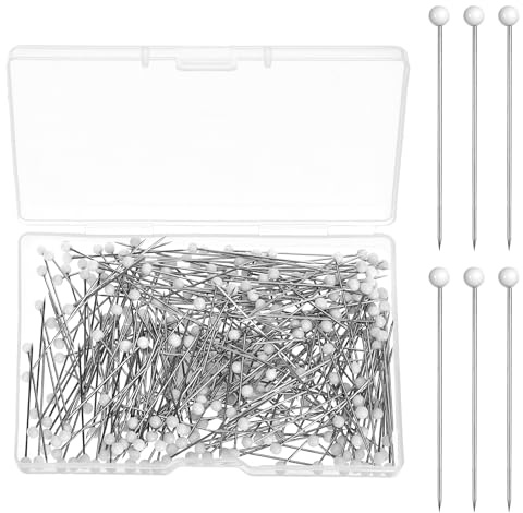 300 Stück Stecknadeln Mit Kopf, 38mm Weiß Glaskopf Edelstahl Stecknadeln Lang Stecknadel, Stecknadeln-Nähen Abstecknadeln Stecknadelns Mit Kopf Für Basteln Nähen Säumen Craft Jewelry Dekoration