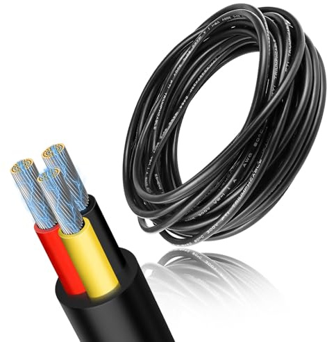 Câble électrique à 3 fils - 20 AWG - 3 x 0,5 mm² - Câble électrique à 3 fils - Câble en cuivre étamé flexible - Multibrins - Résistant aux températures élevées - Câble d'alimentation pour DC 5 V/12 V
