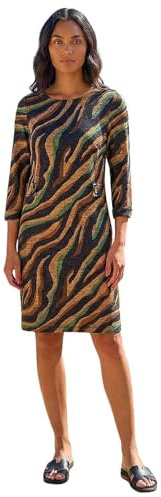 Roman Women Shift Dress with Pockets - Ladies Autumn Winter Tunic 3/4 Length Sleeve Knee Length Smart Casual Office Work Cocktail Party Round Neckline Comfy Soft - Tan Noir - Size 18